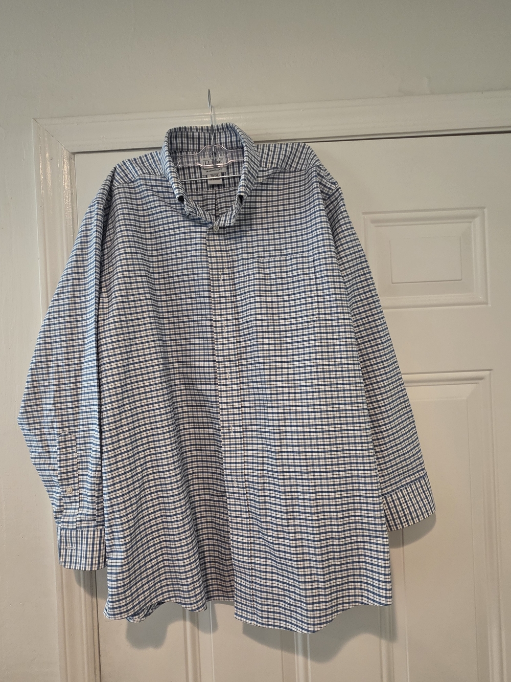 L.L. Bean Men's Blue and White Checked Button-Down Shirt